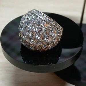 Fashion Costume Jewelry Silver Tone Chunk Bling White Rhinestone Size 6 Ring #19